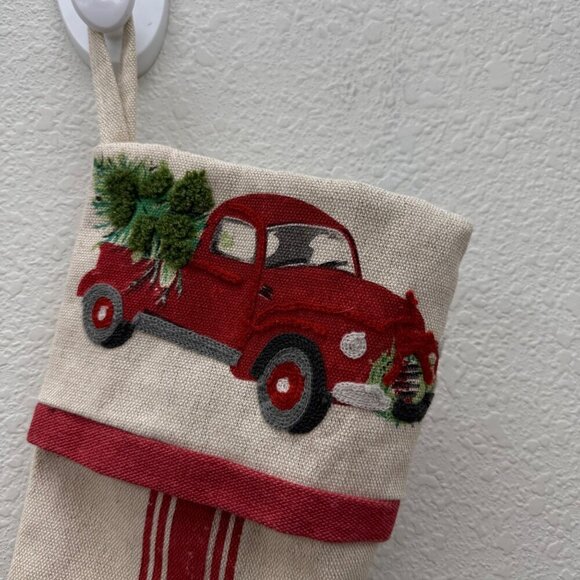 Red Truck and Tree Cuff Stocking Christmas Holiday Decoration - Picture 2 of 6